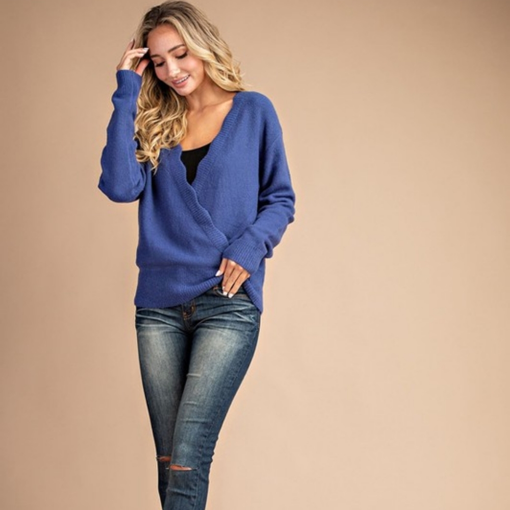 LAST 1! Scalloped front surplice sweater - Picture 7 of 8